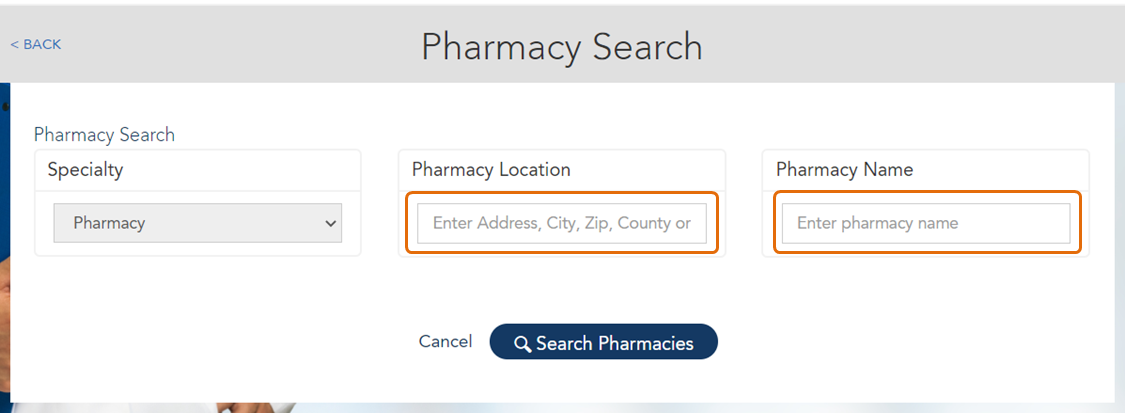 Enter pharmacy location and name