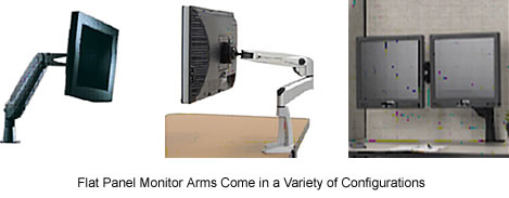 Flat panel monitor arms in a variety of configurations